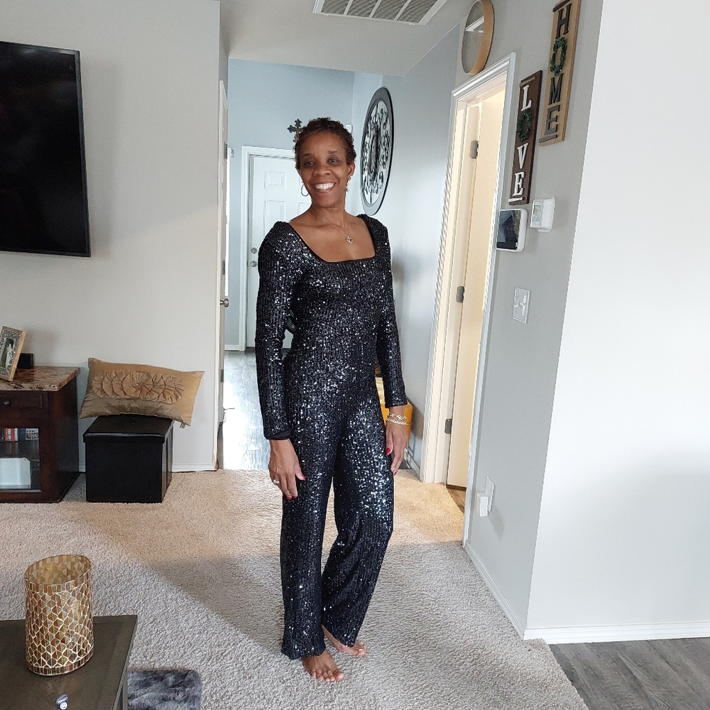 Black Sequin Jumpsuit - Picture 4 of 5